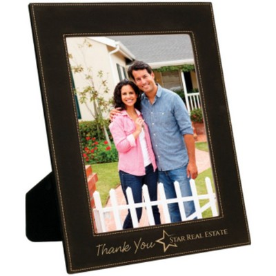 Custom Laser Engraved Leatherette Picture Frame-Black/Engraves Gold