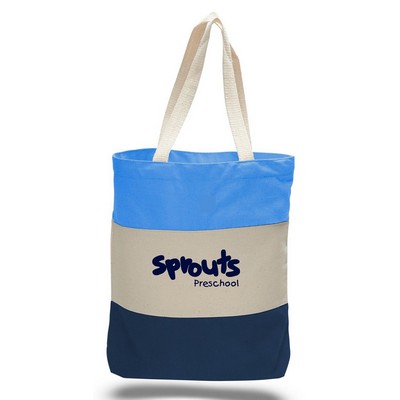 Navy/Natural/Carolina Blue Tri-Color Tote with Gusset (Printed)