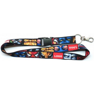 Heat transfer printed polyester lanyard w/lobster clip,O-ring and buckle