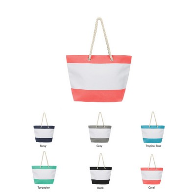 Large Water Resistant Cotton Canvas Nautical Beach Tote Bags