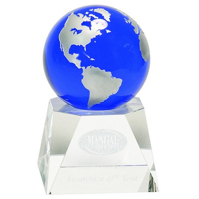 6 1/2" Blue Crystal Globe on Clear Crystal Base