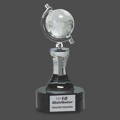 8 1/2" Crystal Spinning Globe with Clear Tower on Black Base