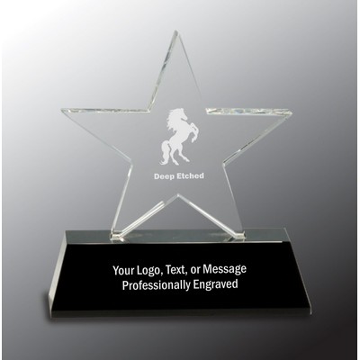 6 3/4" Clear Crystal Star on Black Pedestal Base