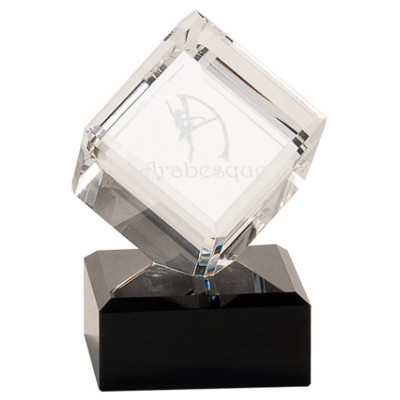 Crystal Cube on Black Base Award, 4 1/2"H