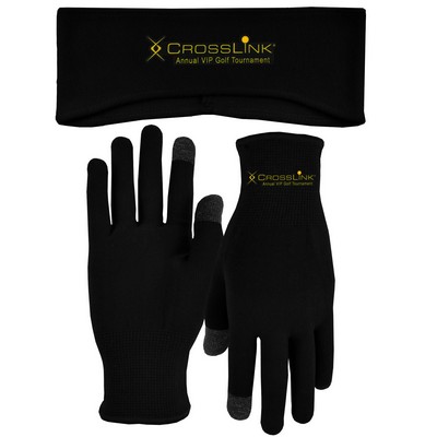 Lightweight Fleece Earband & Performance Runners Text Gloves Combo