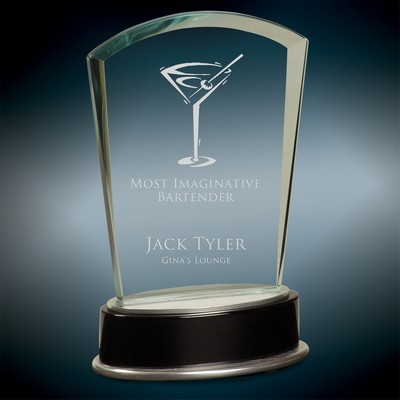 Fan Jade Metro Glass Award w/Silver & Black Base