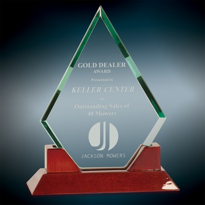 Diamond Jade Prestige Glass Award w/Rosewood Base