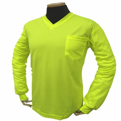 Hi Vis Long Sleeve V Neck Pocket T-Shirt, WO Tape