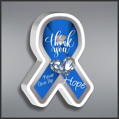 Blue Awareness Ribbon Paperweight in White Acrylic