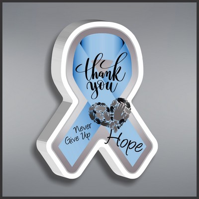 Light Blue Awareness Ribbon Paperweight in White Acrylic