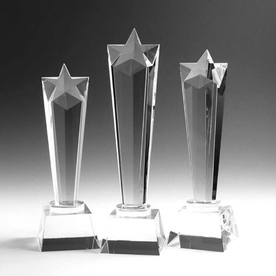 Soaring Star optical crystal award/trophy. 9"H x 3"Sq