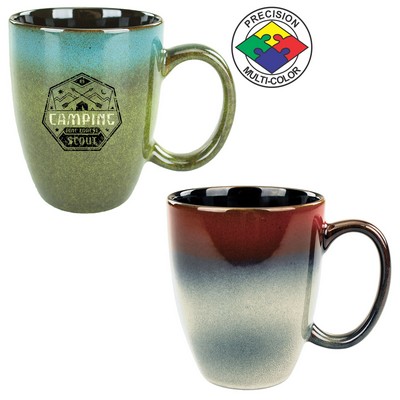 15 Oz. Brick Red/Blue/Tan Reaction Glaze Bistro Mug - Dishwasher Resistant - Precision Spot Color