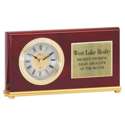 Rosewood Piano Finish/Brass Horizontal Clock, 7-1/2"x4"