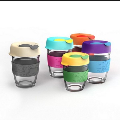 Glass Coffee Mugs w/Silicone Holder 12 Oz.