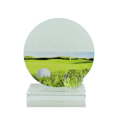 5¾" Glass Golf Trophy Award w/Ball & Color Printed Golf Image