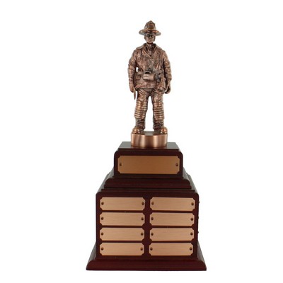 18½" Bronze Perpetual Fire Fighter Trophy w/8 Name Plates