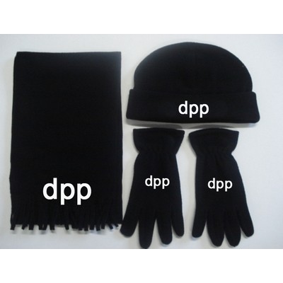 Polar Fleece Hat Scarf Glove Set W/ Tassels