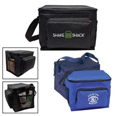 600D Polyester 6-Pack Cooler w/Side Pockets & Pouch