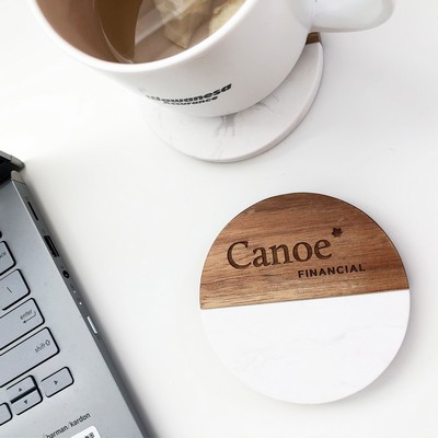 Marble & Wood Coaster Set (Set Of 2)