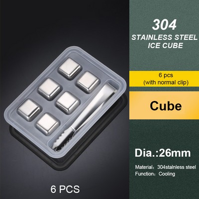 6 PCS Stainless Steel Wine Cube Set W/ Normal Clip