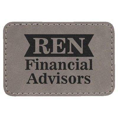 Rectangle Engraved Patch with Adhesive, Gray Faux Leather, 3" x 2"