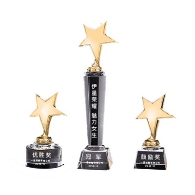 New Design Star Shape Award Gold-Plated Crystal Trophy