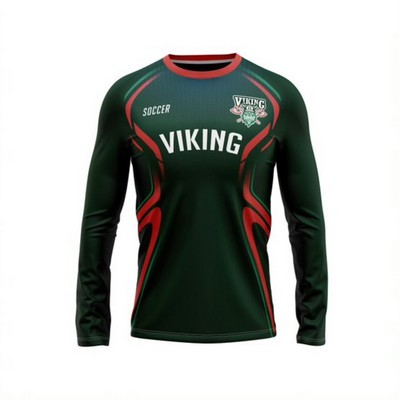 Men's Custom Full Sublimation Long Sleeve Soccer Jersey - 1-Way Stretch Poly Interlock