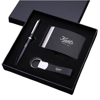 Business Card Holder with Pen and Keychain Gift Set