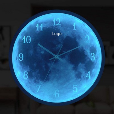 LED Night Light Wall Clock with Voice and Light Control Functions Round Silent Clock