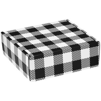 Black & White Plaid Corrugated Mailer Box (8"x8"x3")