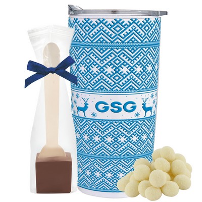 Promo Revolution - 20 Oz. Vacuum Sealed Straight Tumbler Gift Set w/Chocolate Spoon & Cookie Bites