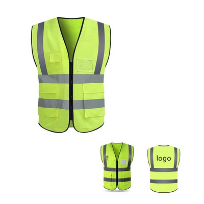 Visibility Reflective Safety Vest with Pockets and Zipper