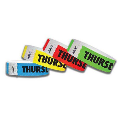 3/4" wide x 10" long - 3/4" Thursday Tyvek Wristbands Printed 1/0