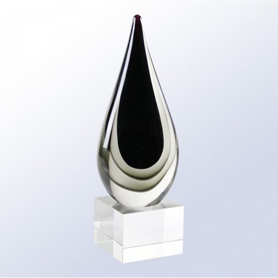 Black Teardrop Art Glass Award, 11"H