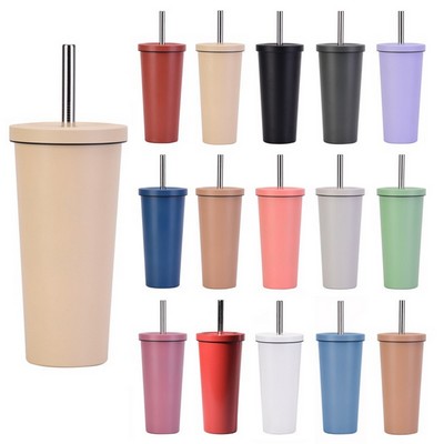 24 Oz. Ceramic Liner Stainless Steel Straw Cup