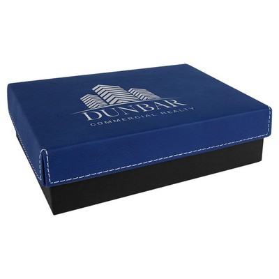 7 3/8" x 5 3/4" Blue/Silver Gift Box with Laserable Leatherette Lid