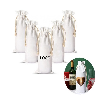 Single Bottle Canvas Drawstring Wine Tote Bag