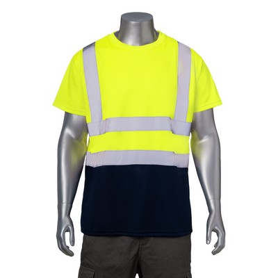 Hi Vis Class 2 - 3.8 oz. Polyester Color Block Reflective Tape Safety T-Shirt