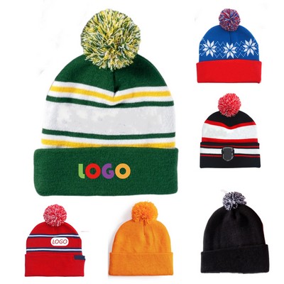 Winter Jacquard Knitted Pom Beanie