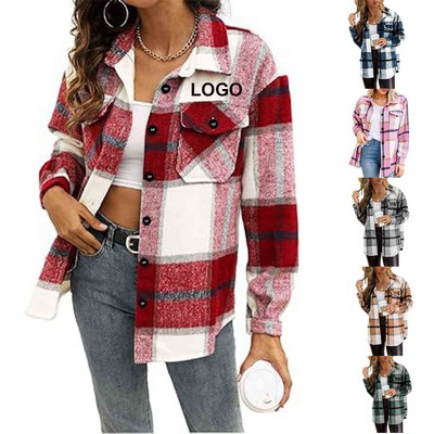 Womens Casual Plaid Shacket