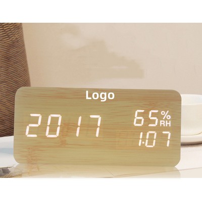 Wood Block LED Digital Clock Multifunction LED Display Desk Alarm Clock