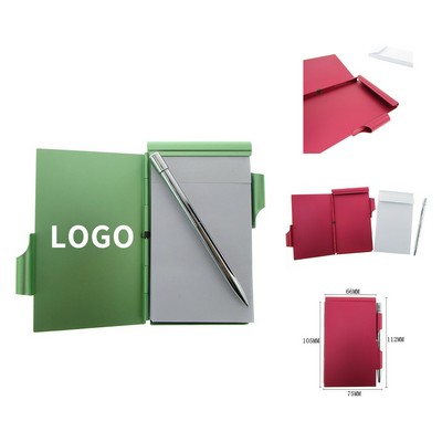 Pocket Size Aluminium Alloy Memo Pad Holder with Ball Point Pen