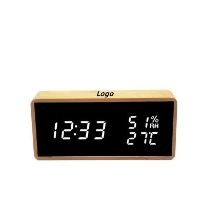 Wood Block LED Digital Clock Temperature Humidity Meter