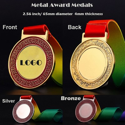 Metal Gold Silver Bronze Medals With Rainbow Ribbon