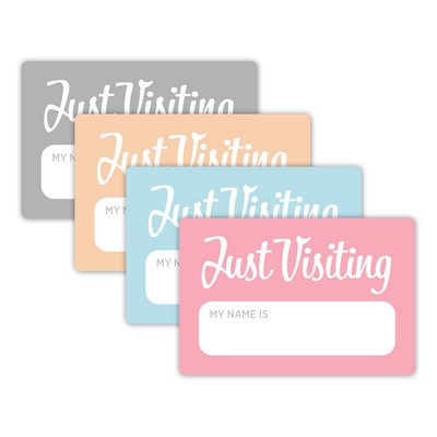 Stock Sticker Rectangle preprinted "Just Visiting My Name Is" with 4 alternating colors (2" x 3")