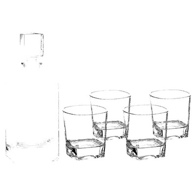 810ml Rectangular Glass Decanter Set with 4 Glasses, 9-1/4"H