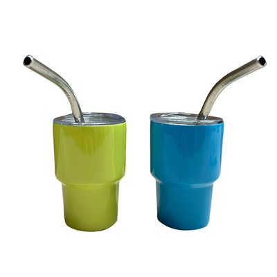 2oz Stainless Steel Tumbler with Straw