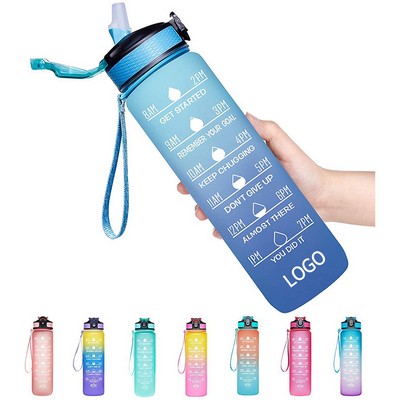 32 Oz. Leakproof Water Bottle with Time Marker and Straw