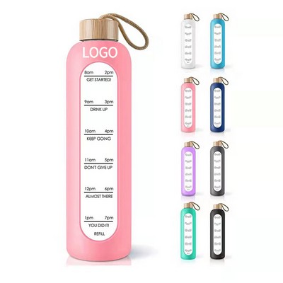 32 Oz. Motivational Glass Water Bottle with Silicone Sleeve