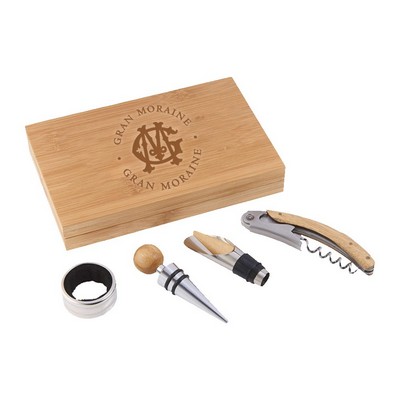 4-Piece Corkscrew Tool Set with Natural Wood Case